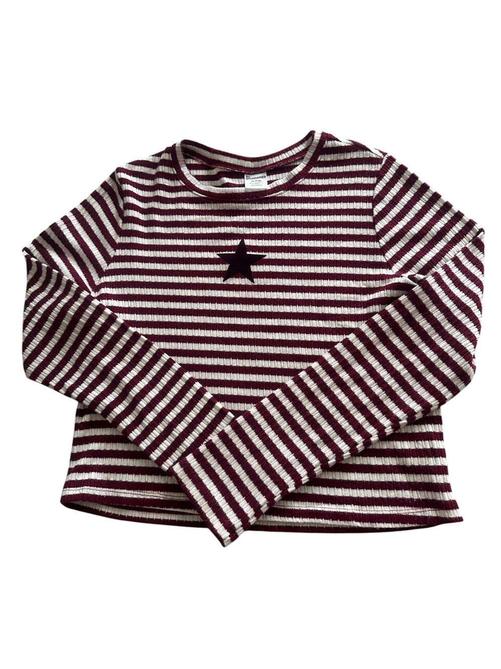 No Boundaries Striped Pointelle Long Sleeve Top Burgundy Star XL